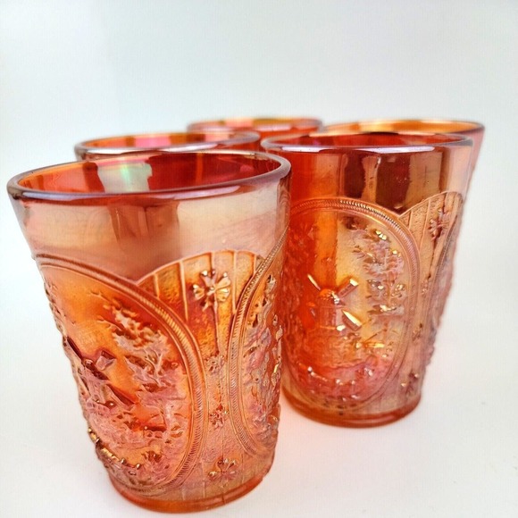 Vintage Imperial Windmill Marigold Carnival Glass 4in Tumbler Set of 5 w issues - Picture 3 of 12
